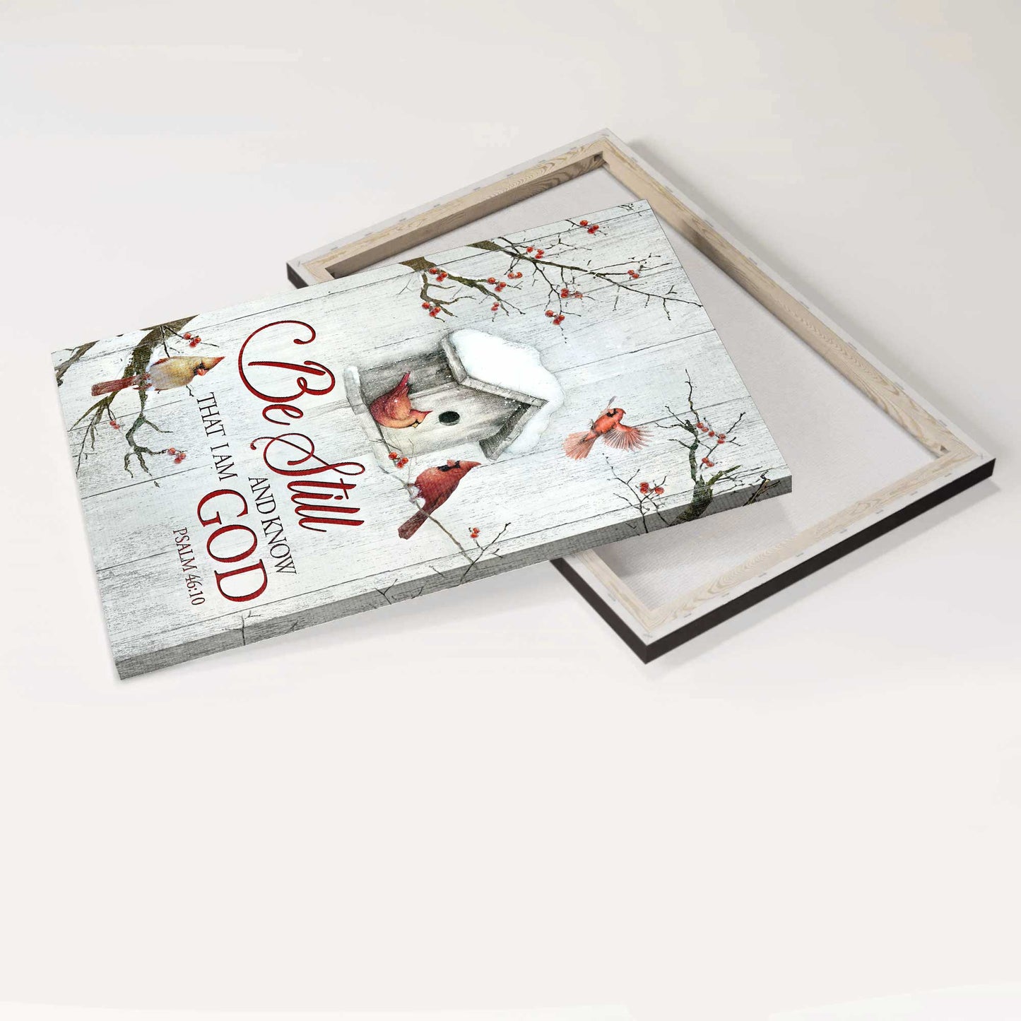 Jesus Portrait Canvas - Red cardinal, Snow birdhouse, Winter forest, Be still and know that I am God Portrait Canvas - Gift For Christian Canvas Prints, Christian Wall Art