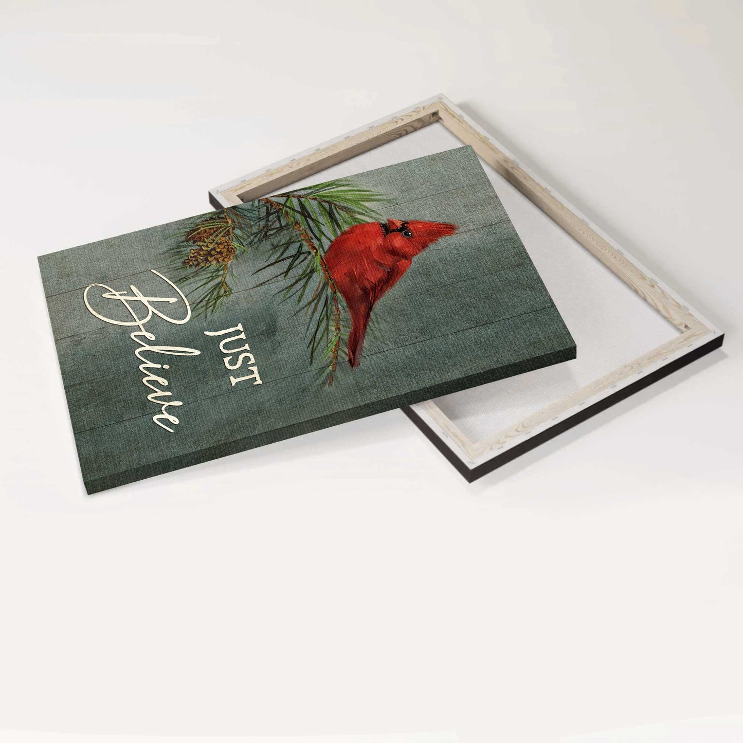 Jesus Portrait Canvas - Pretty cardinal, Pine cone tree, Jesus painting, Just believe Canvas - Gift for Christian Portrait Canvas