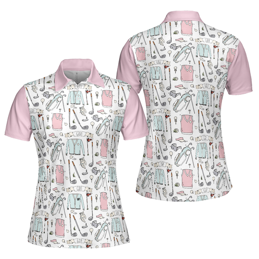 Golf Life In Pink Short Sleeve Women Polo Shirt, Golf Pattern Polo Shirt For Ladies, Golf Shirt For Ladies