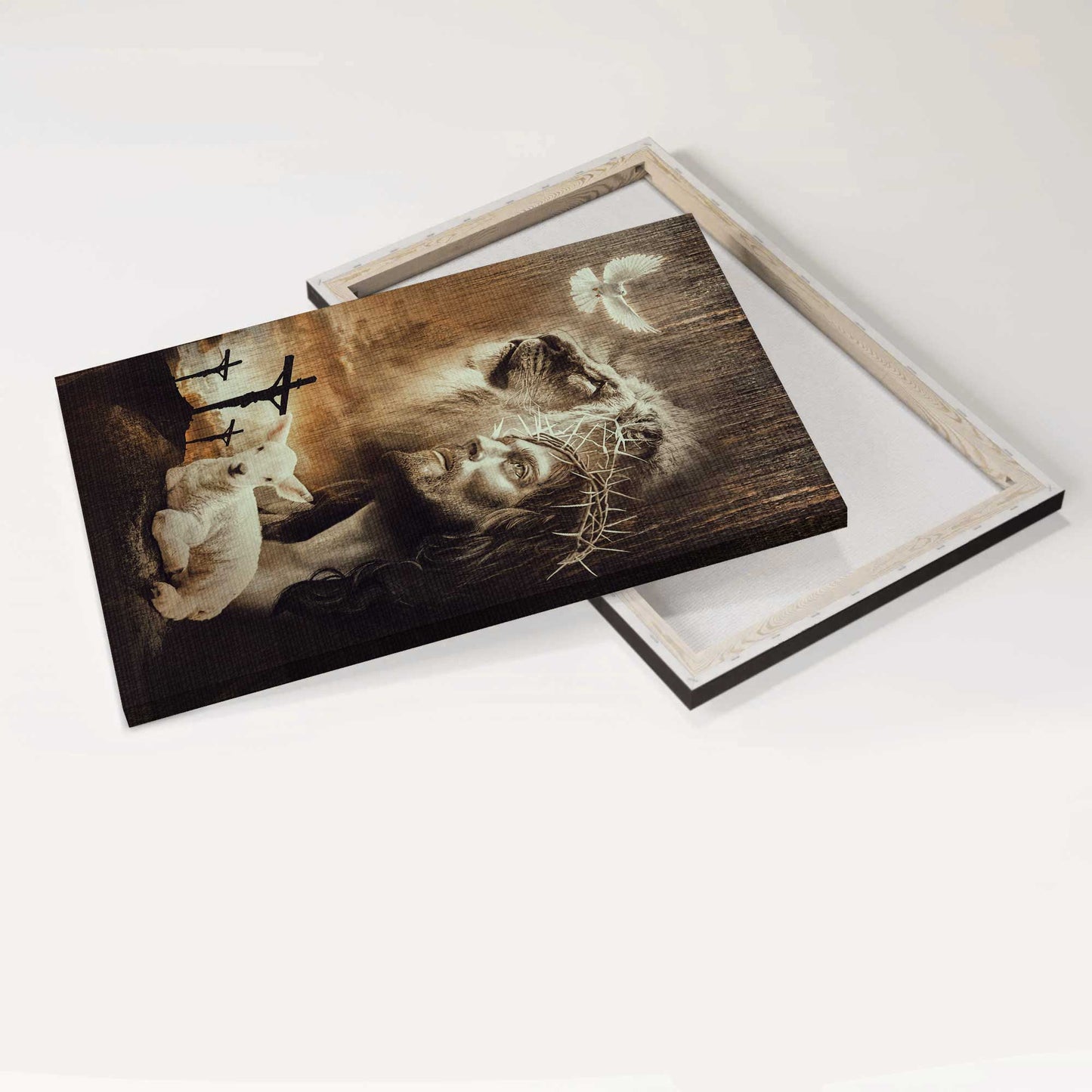 Jesus Portrait Canvas - Lion of Judah, Lamb of God, Jesus painting Canvas - Gift for Christian - The old rugged crosses Portrait Canvas
