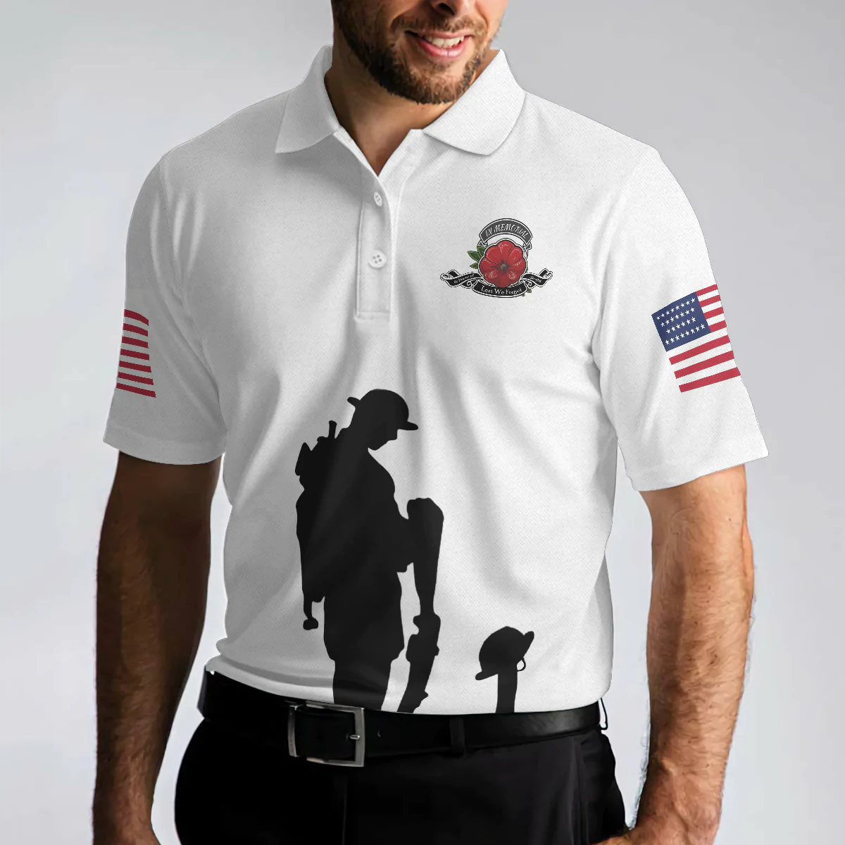 White American Flag Veteran's Day Men Polo Shirt, Lest We Forget Veteran Polo Shirt, Best Gift For Veterans