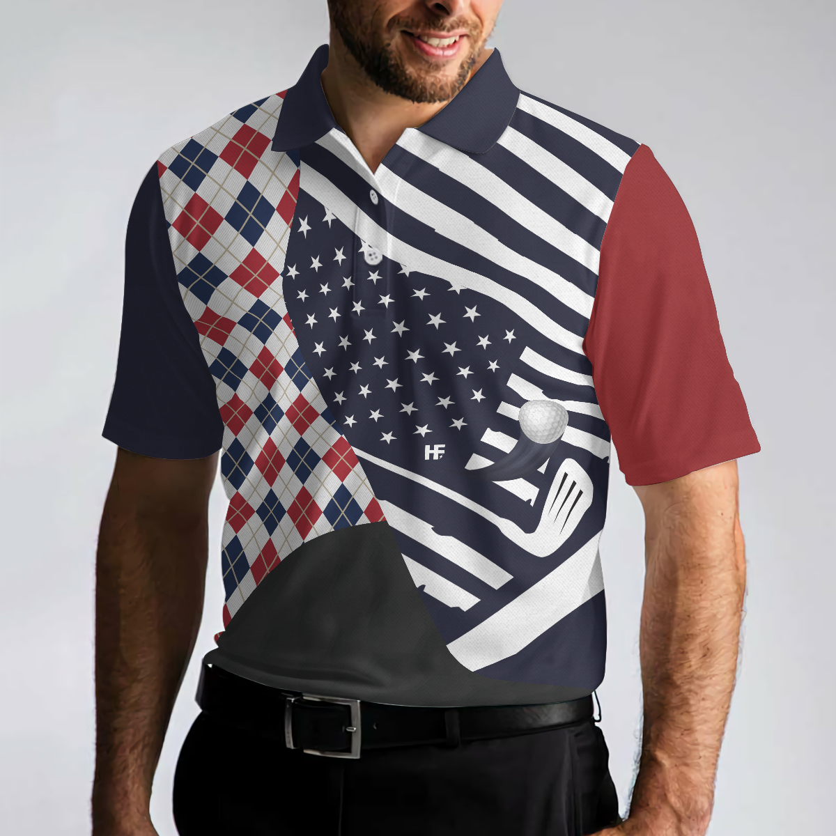 Argyle Pattern USA Flag Men Polo Shirt, Are You Looking At My Putt Shirt For Men Golfers, Gift For Golfers
