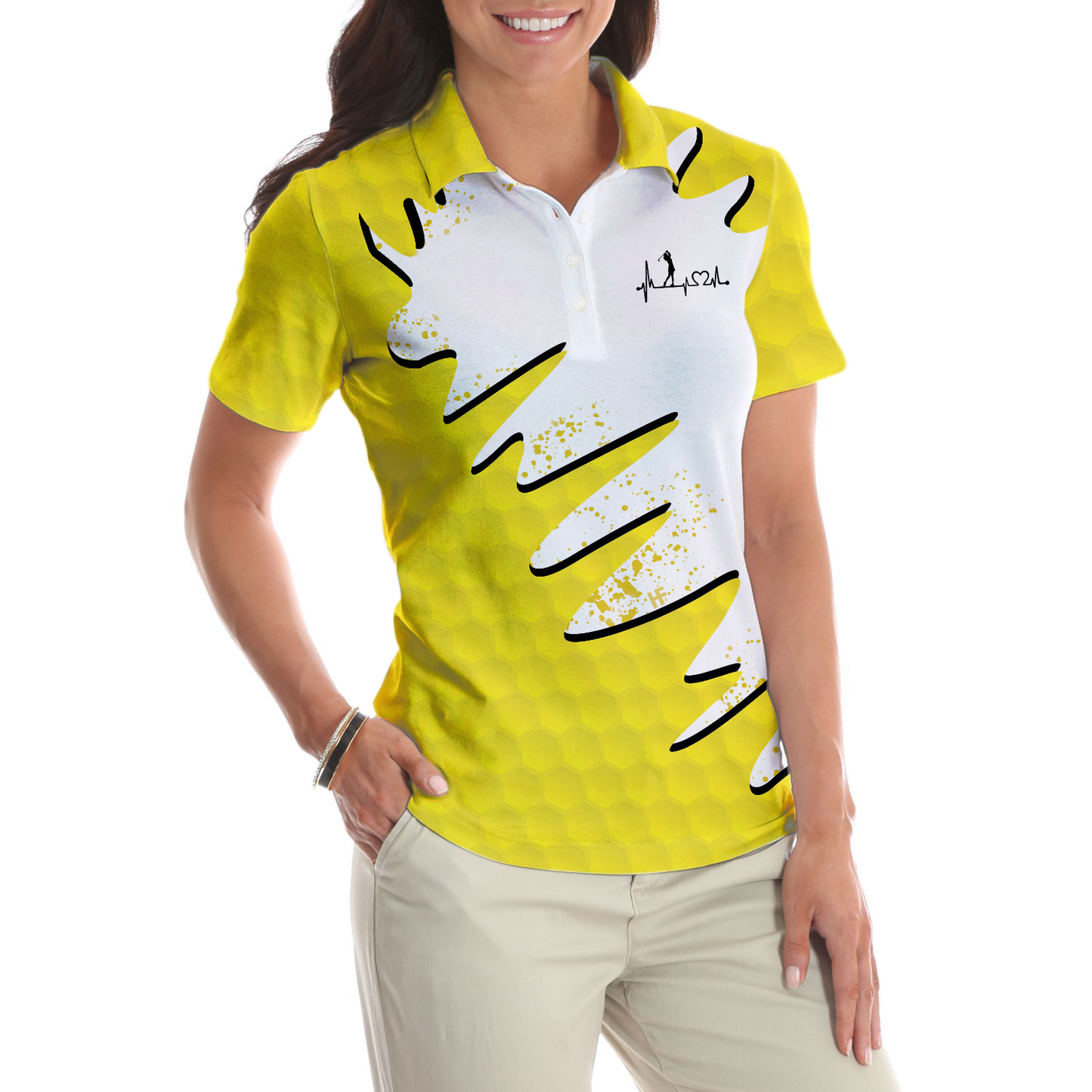 Sporty And Cutie Golf Girl Golf Women Polo Shirt, White And Yellow Golf Shirt For Ladies - Perfect Gift For Women, Ladies