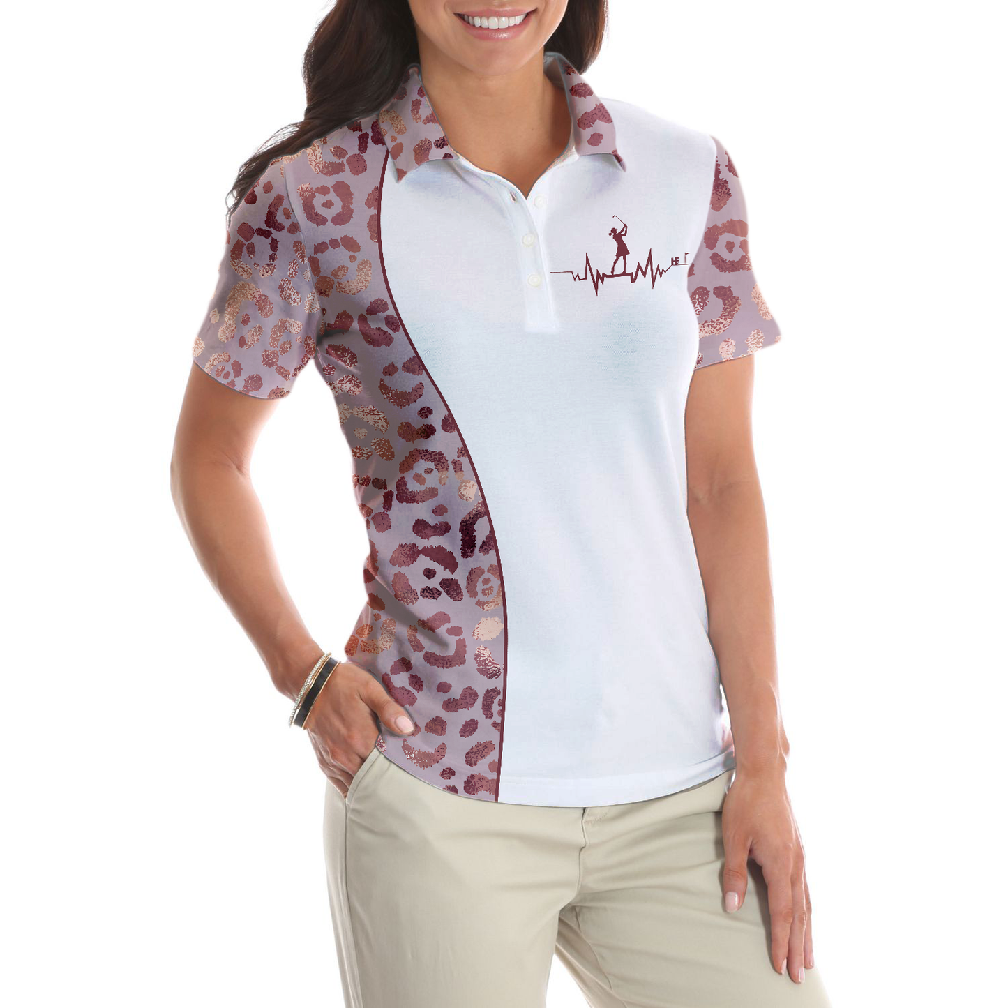 Coffee Love Golf Women Polo Shirt, Leopard Pattern Short Sleeve Women Polo Shirt, Best Gift For Golf and Coffee Lovers