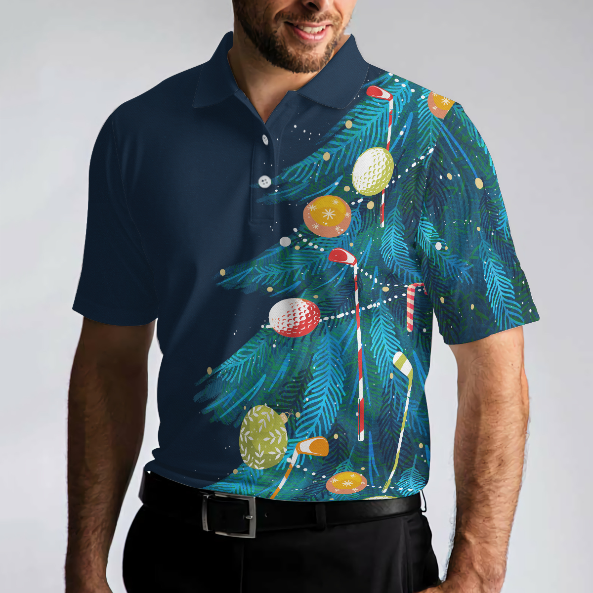 Christmas Golf Polo Shirts- Mens Golf Polo Shirts Short Sleeve- Christmas Tree Pattern Shirt Dry Fit- Christmas Shirt Idea - Gift For Men - Best Gift For Golf Lovers