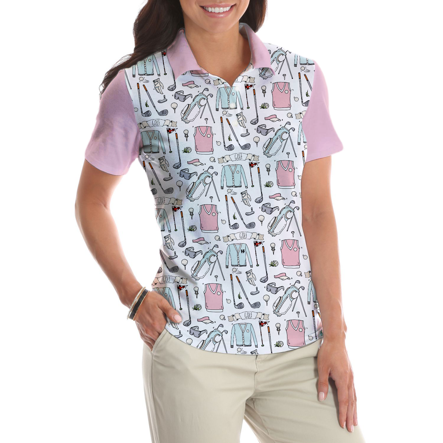 Golf Life In Pink Short Sleeve Women Polo Shirt, Golf Pattern Polo Shirt For Ladies, Golf Shirt For Ladies