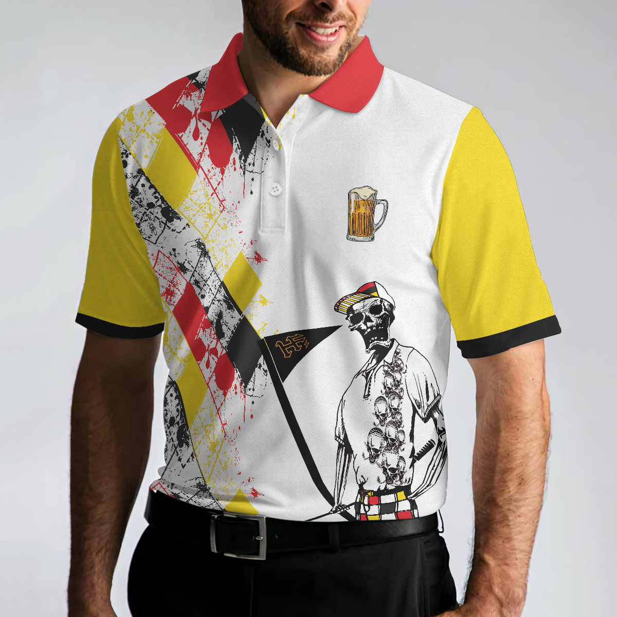 Vorhersagen Am Wochenende Golf Und Bier Polo Shirt, German Argyle Pattern Skeleton Golfer Golf Shirt For Men - Perfect Gift For Men, Golfers