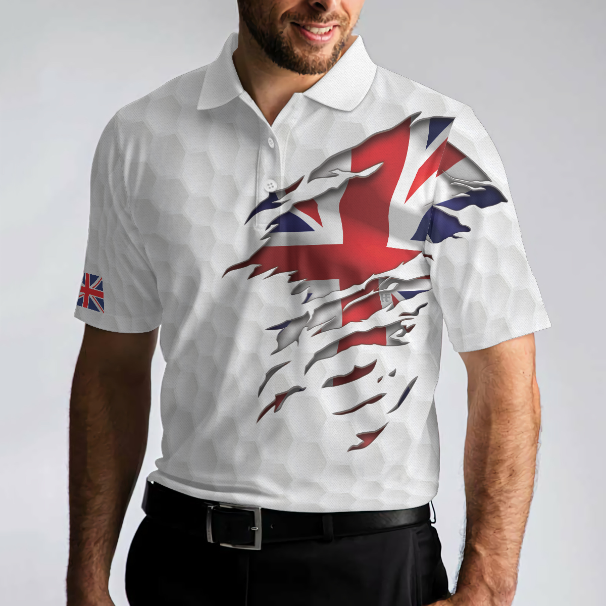 Golf Texture United Kingdom Men Polo Shirt, Great Britain Union Jack Polo Shirt, UK Golf Shirt For Men, Best Gift For Golfers