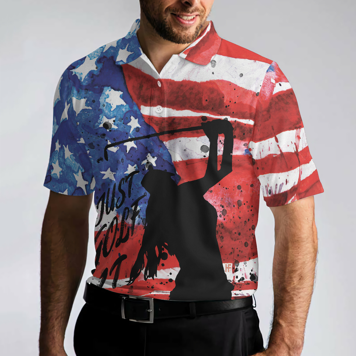 American Golfer Just Golf It Short Sleeve Golf Polo Shirt, Wet Paint American Flag Polo Shirt, Patriotic Golf Polo Shirts For Men And Women, Gift For Golfers