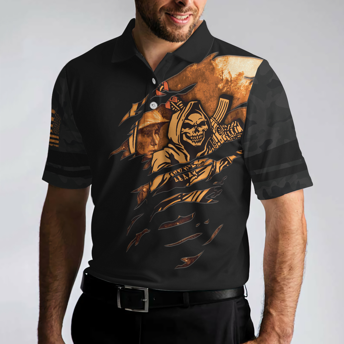 Agent Orange Dioxin A Slow Walk With Death Men Polo Shirt, Black Reaper American Flag Polo Shirt For Men, Gift For Golfers