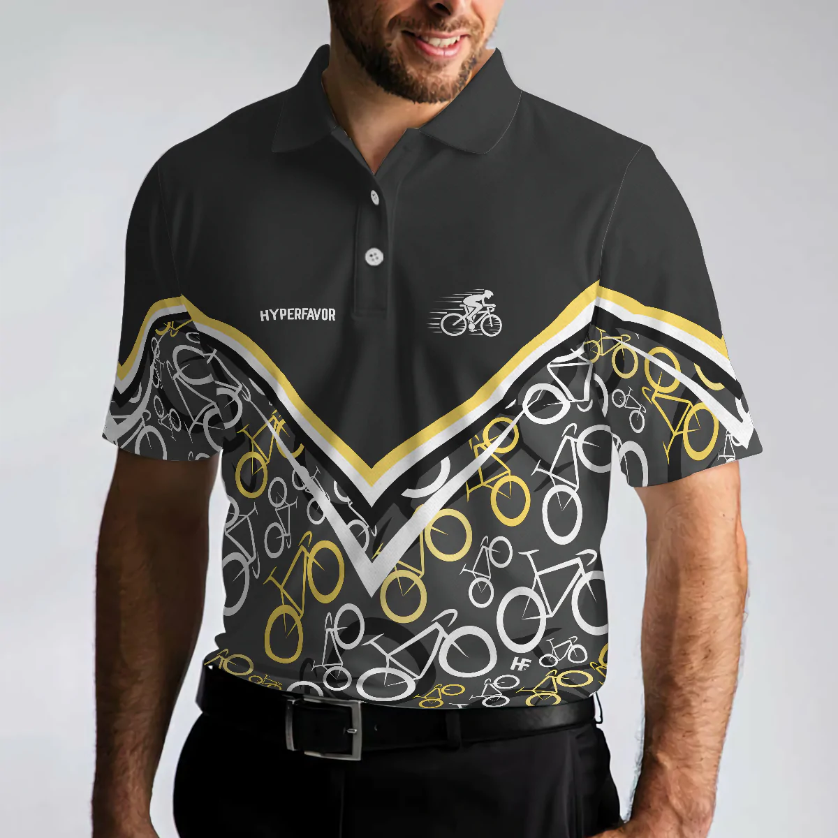 Road Bikes Pattern Polo Shirt, Cycling Polo Shirt For Cyclists, Sporty Cycling Shirt For Men And Women