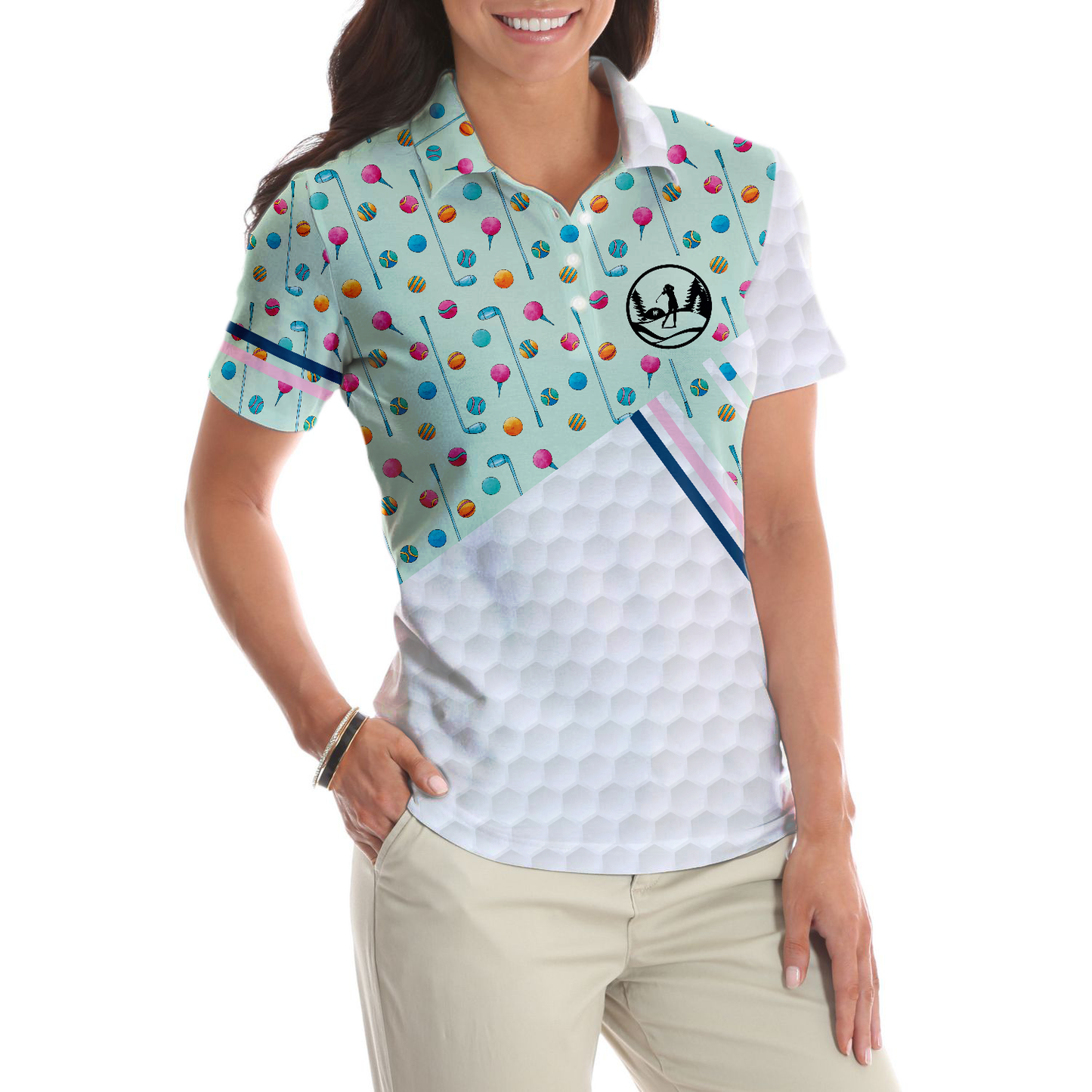 Elegant Golf Girl In Light Green Golf Short Sleeve Women Polo Shirt, Colorful Golf Shirt For Ladies