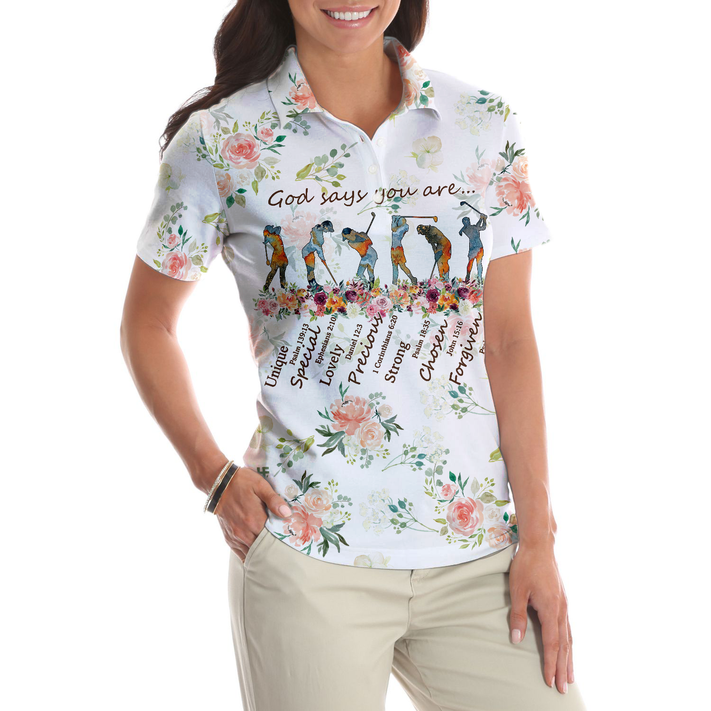 Golf Girl God Says You Are,  Short Sleeve Women Polo Shirt, Floral Golf Shirt For Ladies, Best Golf Gift For Women, Polo Shirt For Women Golfers