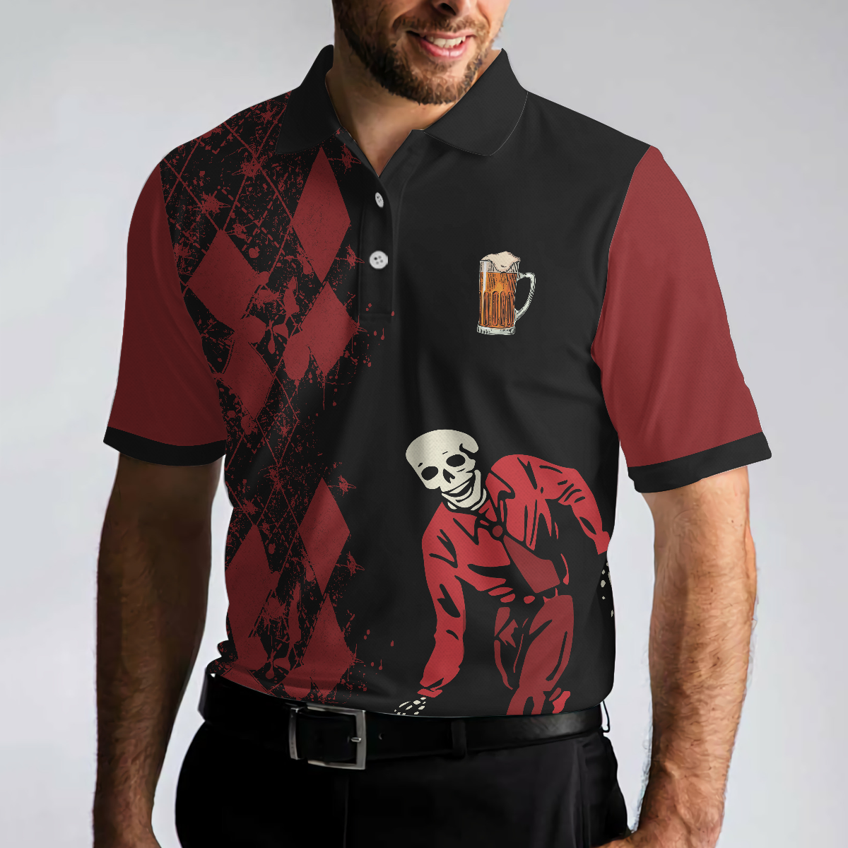 Bowling Men Polo Shirt - Red And Black Bowling Beer Polo Shirt - Best Bowling Gift For Men- Perfect Gift For Friend, Family, Bowling Lovers