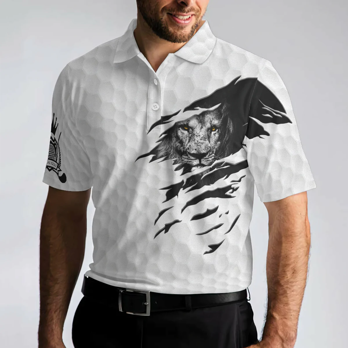 Black And White Lion King Sketching Men Polo Shirt, King Of Swings Lion Golfing Polo Shirt, Best Golf Shirt For Male