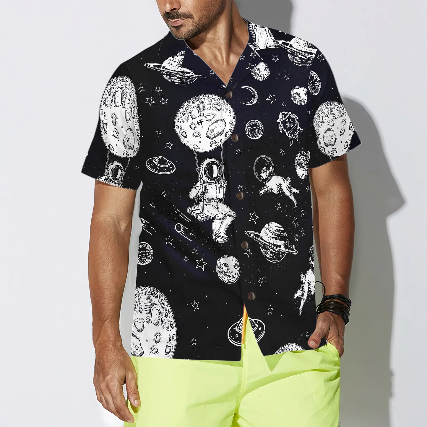 Astronaut And His French Bulldog Hawaiian Shirt, Dog Lovers Aloha Shirt For Men & Women, Best Gift For French Bulldog Lovers, Husband, Wife, Boyfriend, Girlfriend