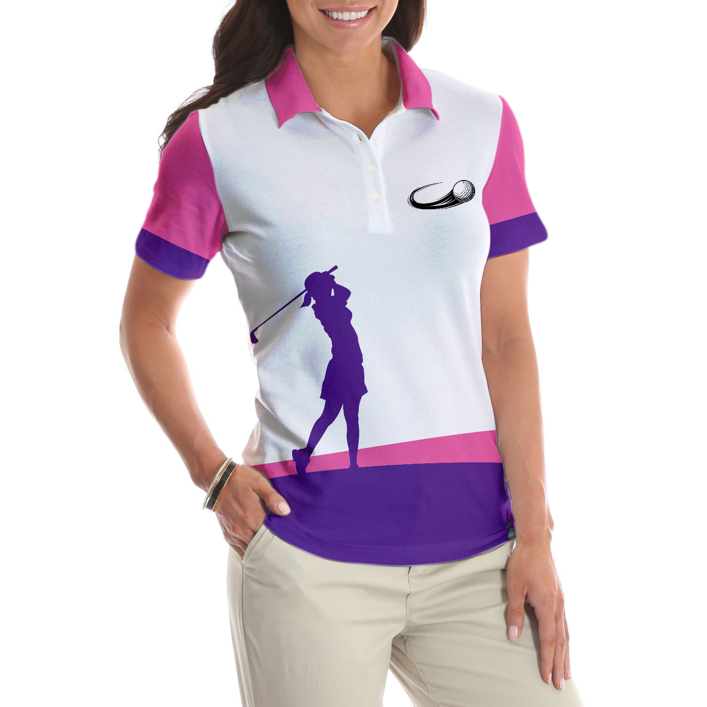 Golf Women Polo Shirt, Swing Swear Look For Ball Repeat Golf Polo Shirt, White And Pink Golf Shirt For Ladies - Perfect Gift For Women, Ladies