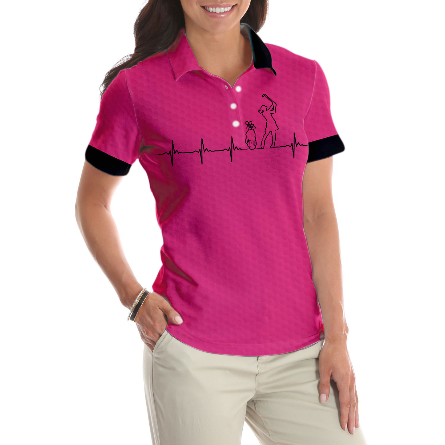 Heartbeat Golf Lady Pink Golf Short Sleeve Women Polo Shirt, Best Golf Gift For Women