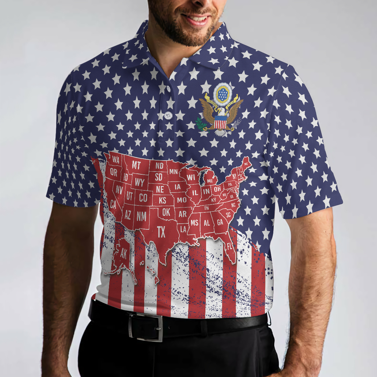 USA Map And Flag Short Sleeve Polo Shirt For Golf, American Flag Polo Shirt - Perfect Gift For Men