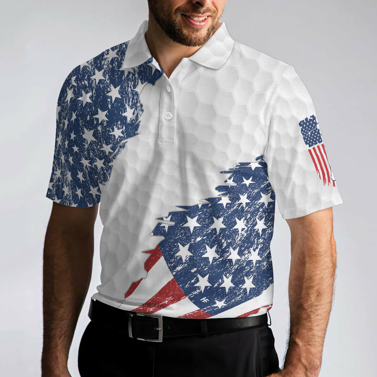 American Flag Ripped Golf Men Polo Shirt, Simple American Golf Shirt Design, Best Golf Gift Idea For American Golfers