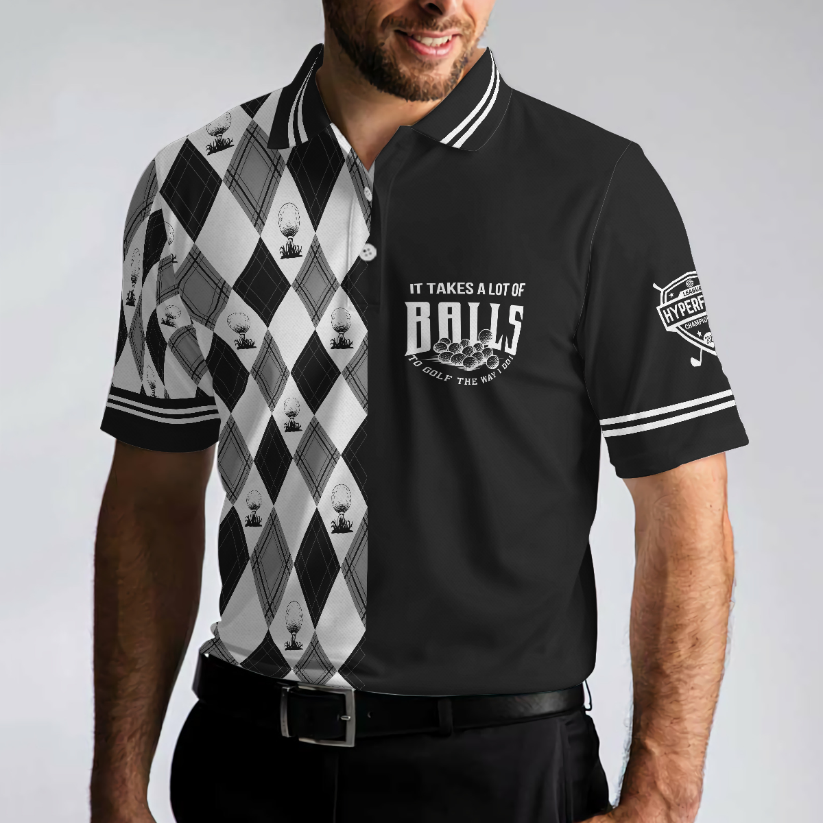 Golf The Way I Do Men Polo Shirt, Black And White Argyle Pattern Polo Shirt, Best Golf Shirt For Men, Best Gift For Golfers