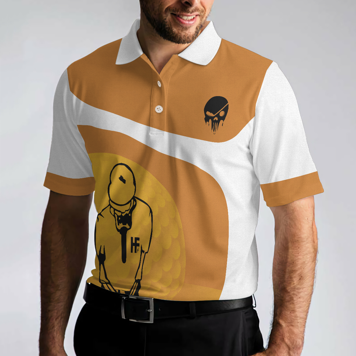 Your Hole Is My Goal Skull Polo Shirt, Light Brown Skeleton Golfer Polo Shirt, Best Golf Shirt For - Perfect Gift For Men