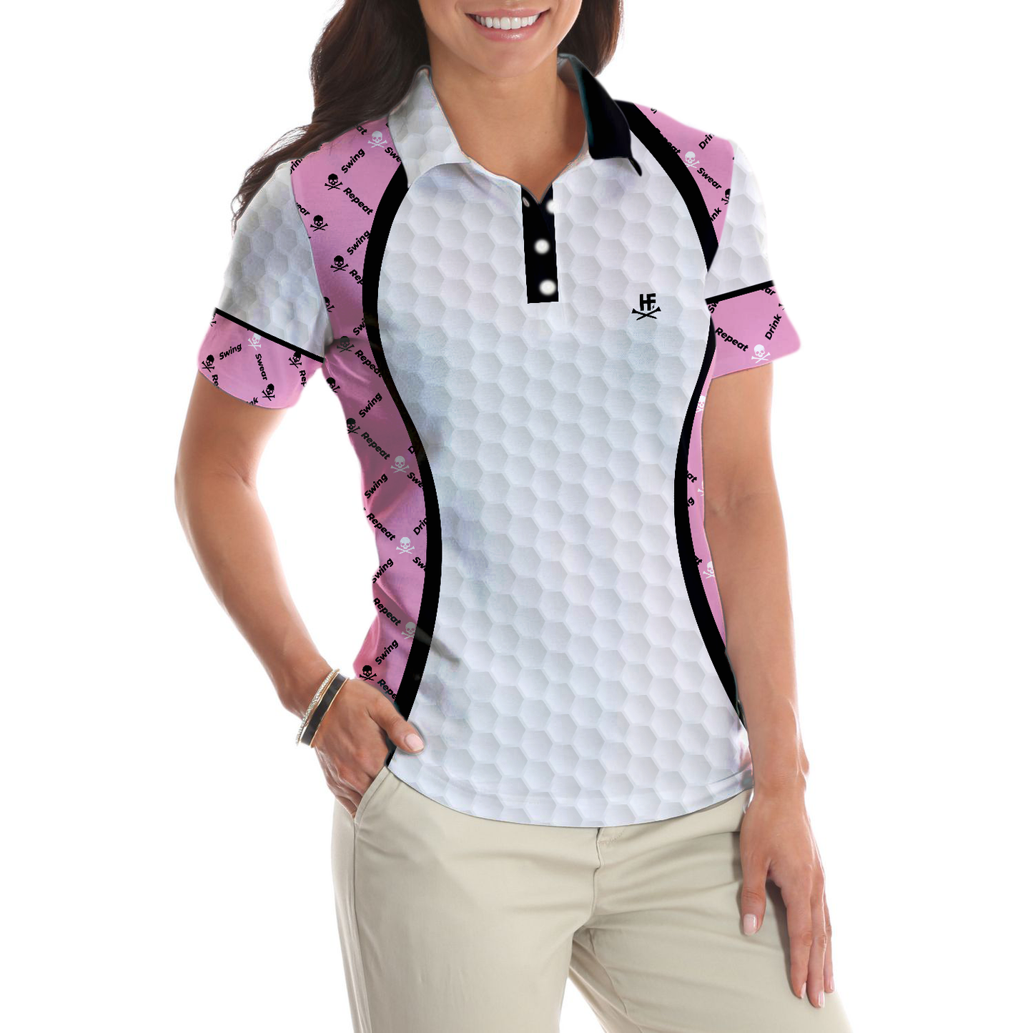 Golf Women Polo Shirt, Swing Swear And Repeat Golf Girl Life Golf Polo Shirt, Argyle Pattern Golf Shirt For Ladies - Perfect Gift For Women, Golfers