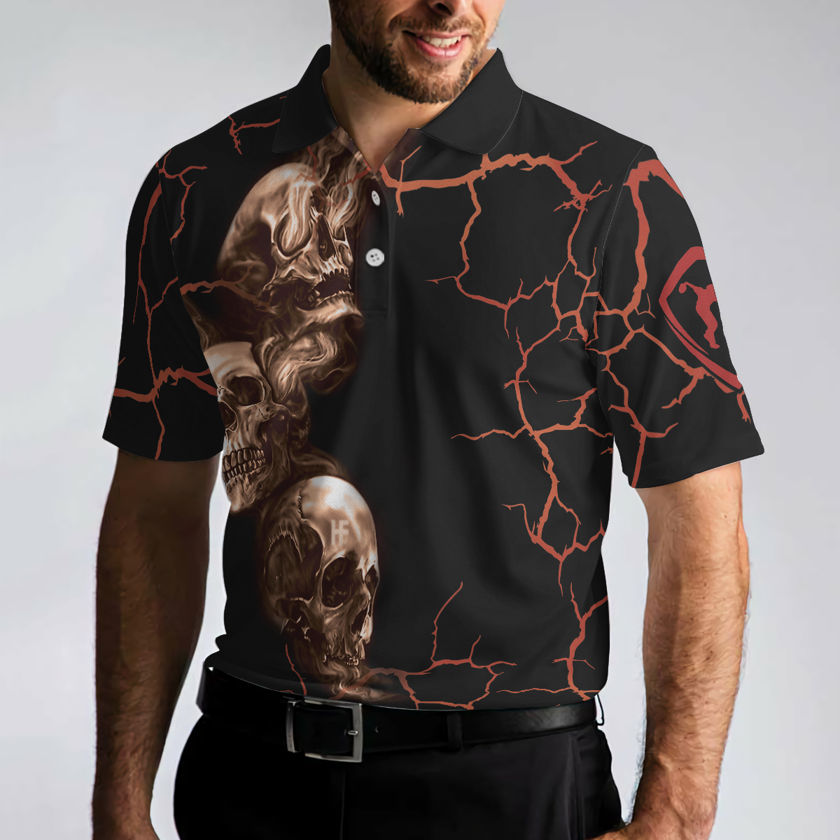 Men Polo Shirt - Bowl Curse Polo Shirt, Skull Bowling Polo Shirt Design For Bowlers, Spooky Halloween Bowling Gift Idea - Best Polo Shirt For Men