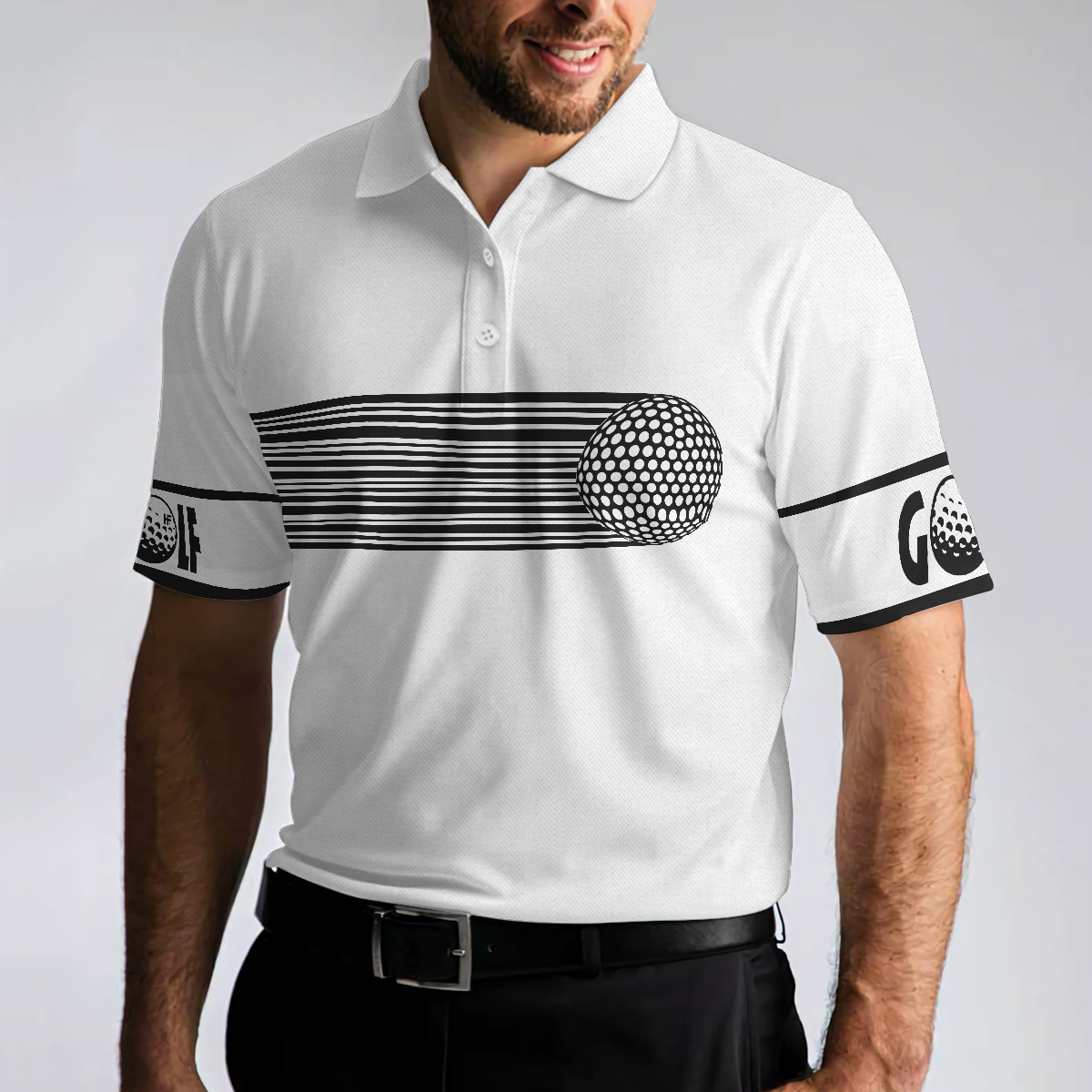 Men Polo Shirt - BBlack and White Stripes Barcode Golfing Polo Shirt, Golfer Hard Swing Polo Shirt, Best Golf Shirt For Men