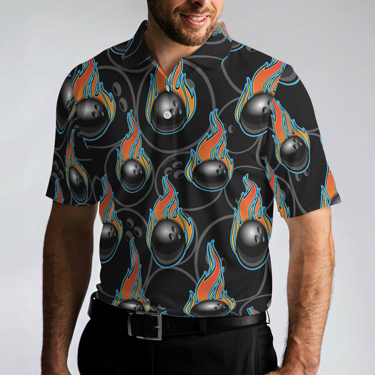 Bowling Men Polo Shirt - Bowling In Fire Seamless Pattern Polo Shirt, Best Bowling Polo Shirt For Men - Perfect Gift For Friend, Family, Bowling Lovers
