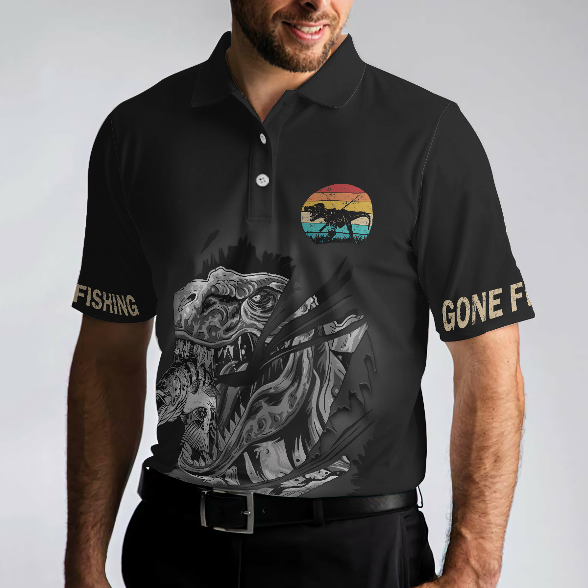 Fishsaurus Rex Gone Fishing Men Polo Shirt, I'm Not Anti-Social Polo Shirt, Best Fishing Shirt For Men, Gift For Fishing Lovers