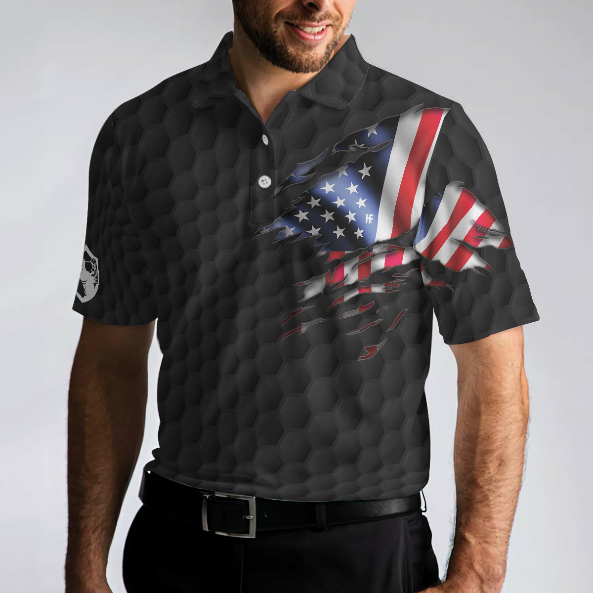American Flag Golfer Black Version Golf Men Polo Shirt, Golf Ball Pattern Polo Shirt, Gift For Golfers