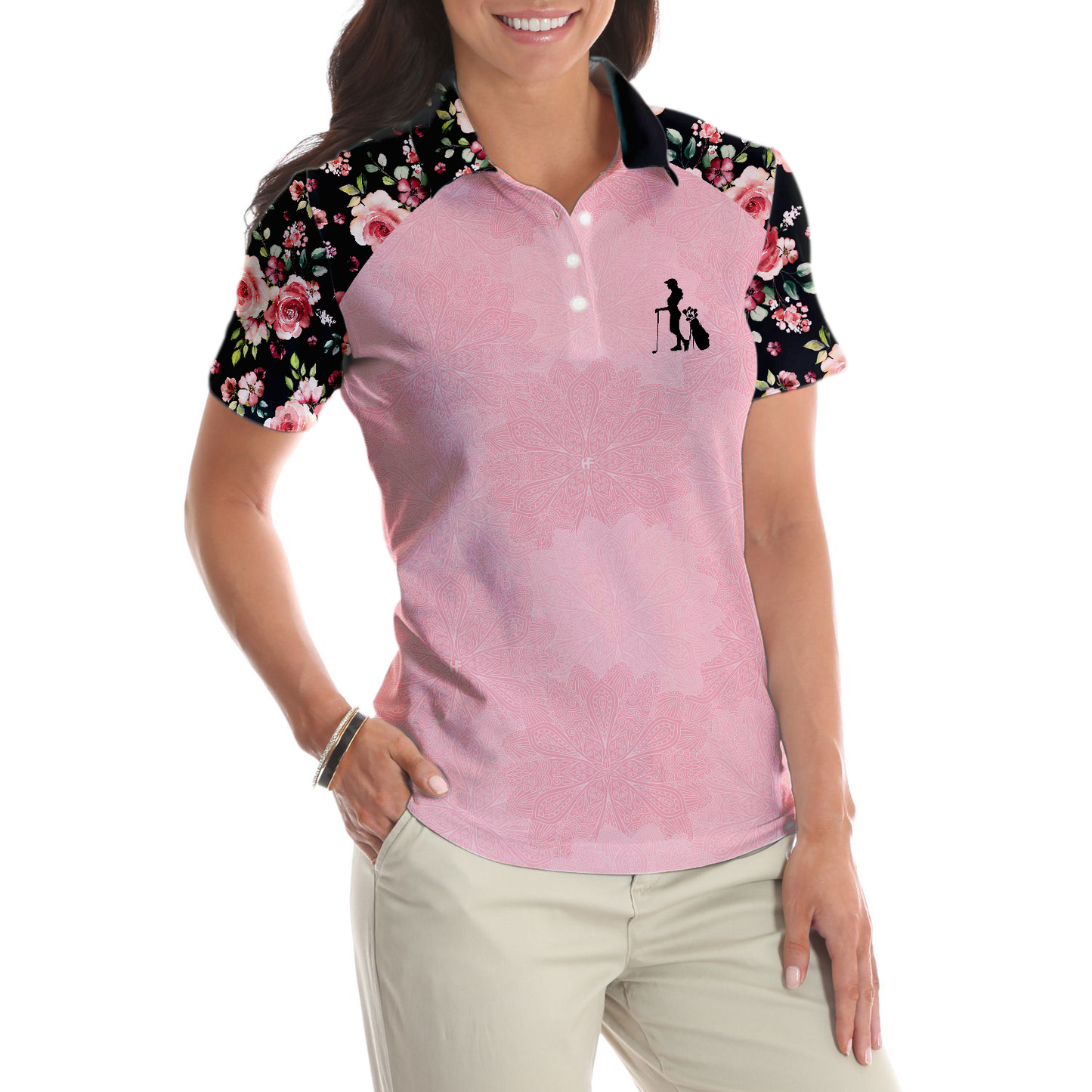 Golf Women Polo Shirt, I Know I Play Like A Girl Try To Keep Up Polo Shirt, Elegant Flower Pattern Golf Short Sleeve Women Polo Shirt