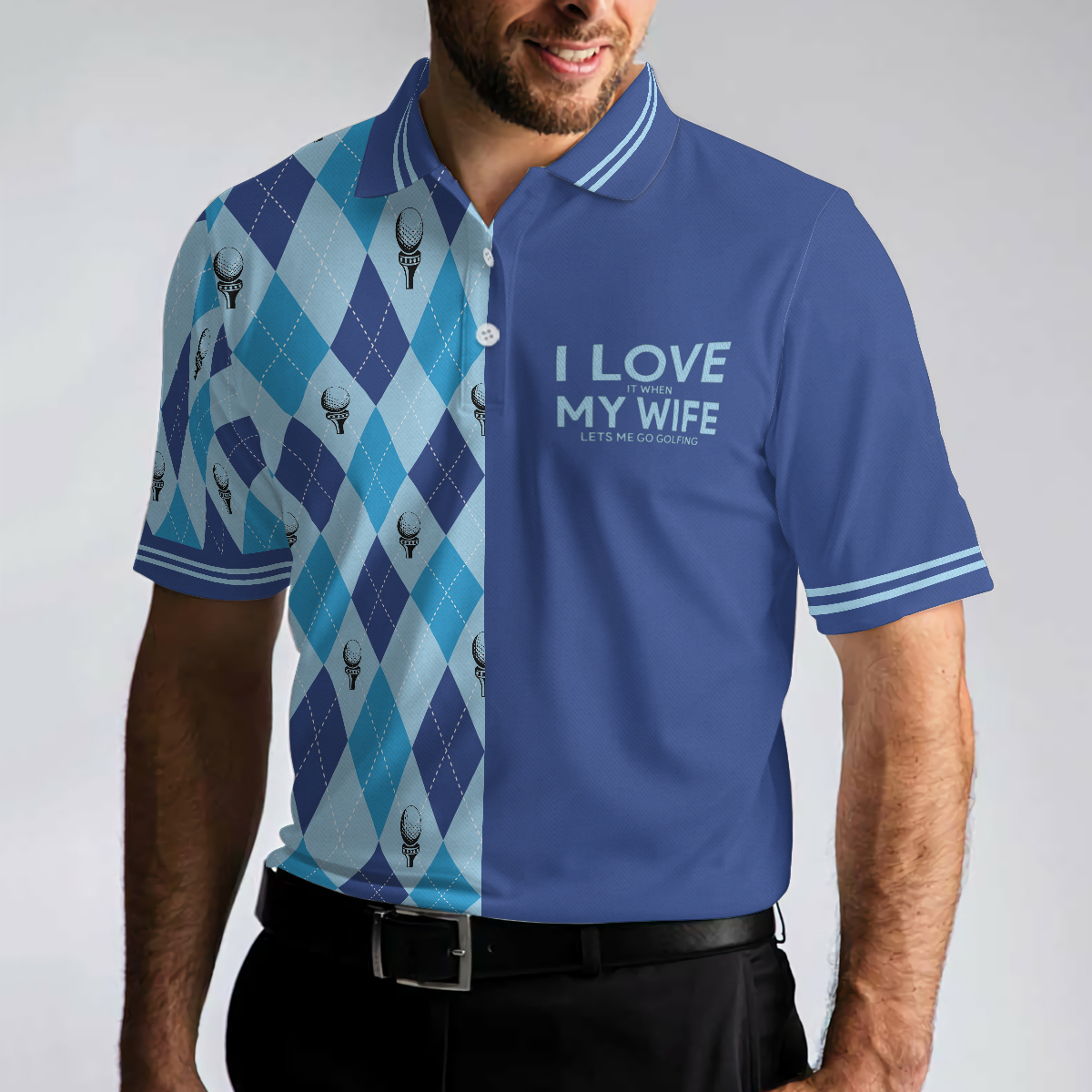 Golf Men Polo Shirt, I Love It When My Wife Lets Me Go Golfing Men Polo Shirt, Seamless Pattern Husband Golf Shirt For Men