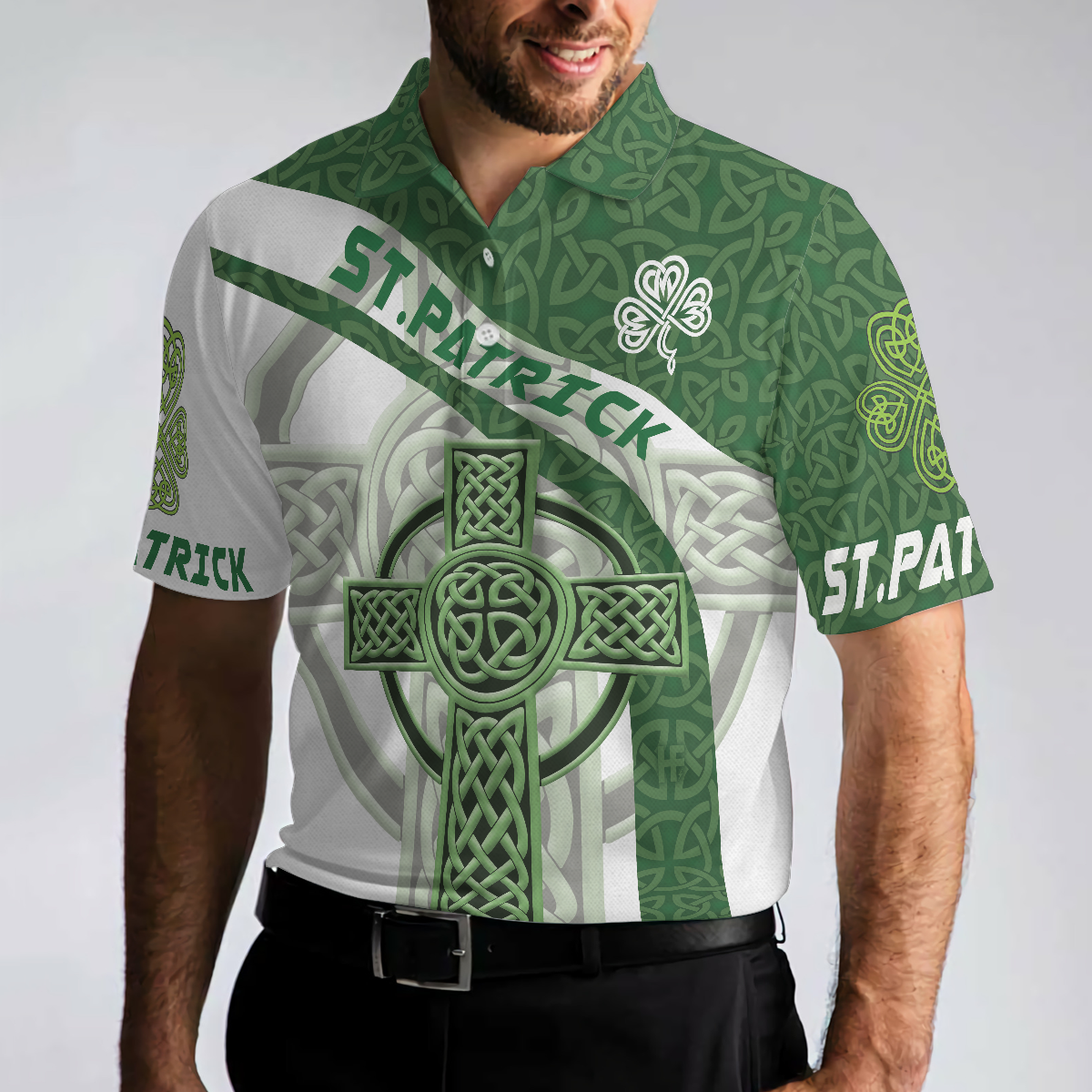 St Patrick Day With Celtic Cross Polo Shirt, Green Saint Patricks Day Shirt, St Patrick Themed Shirt For Irish - Perfect Gift For Men