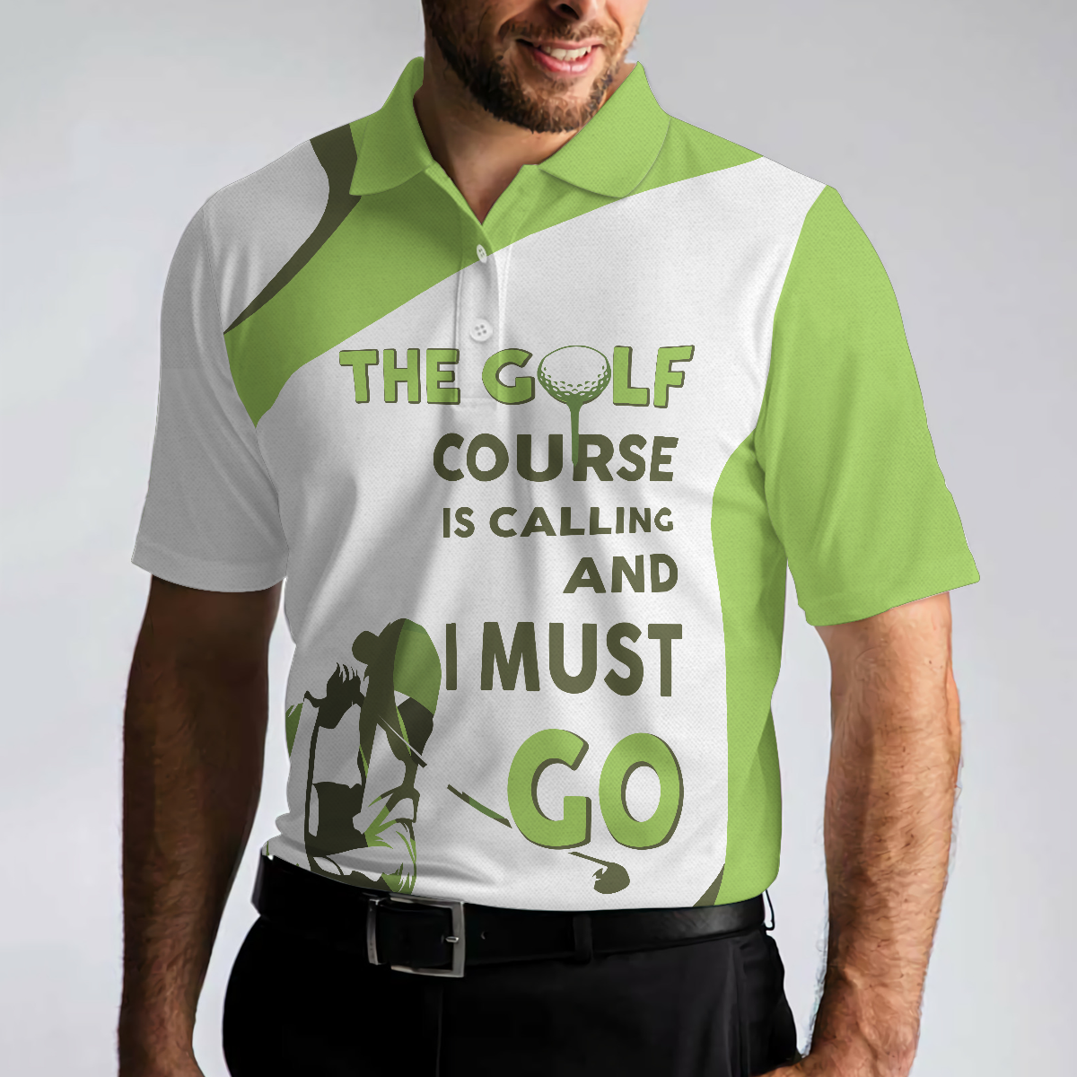 The Golf Course Is Calling And I Must Go Men Polo Shirt, White And Green Golf Shirt For Men - Perfect Gift For Men