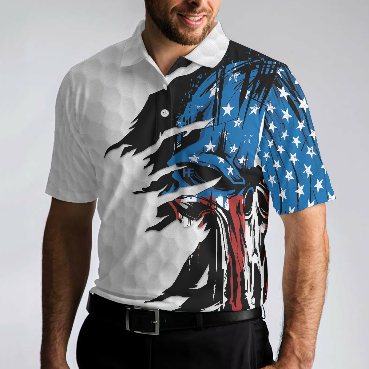 Skull American Ripped Golf Polo Shirt, White American Flag Polo Shirt, Patriotic Golf Shirt For Men - Perfect Gift For Men, Golfers