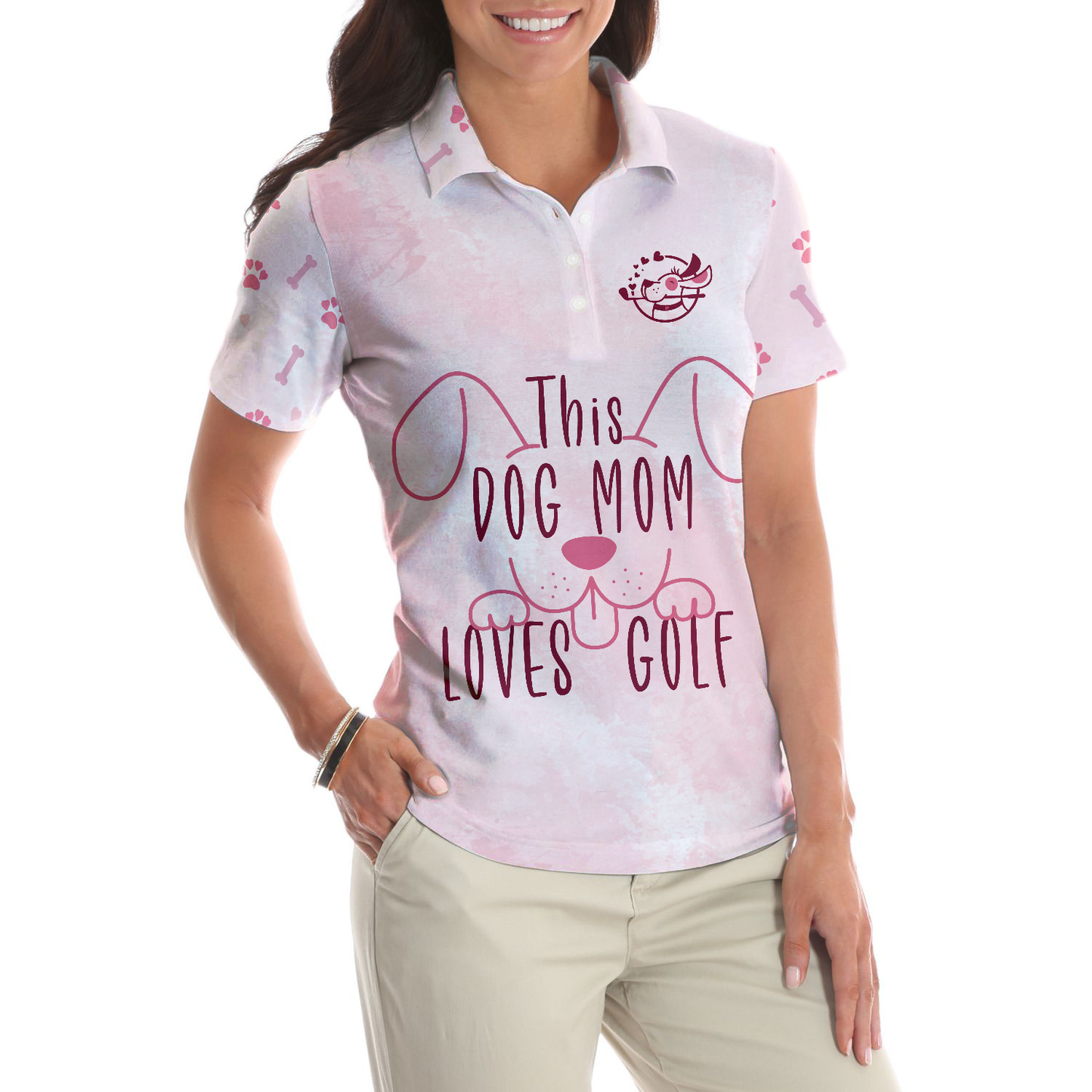 This Dog Mom Loves Golf Short Sleeve Women Polo Shirt, Pink Golf Shirt For Ladies, Golf Gift For Dog Lovers - Perfect Gift For Women