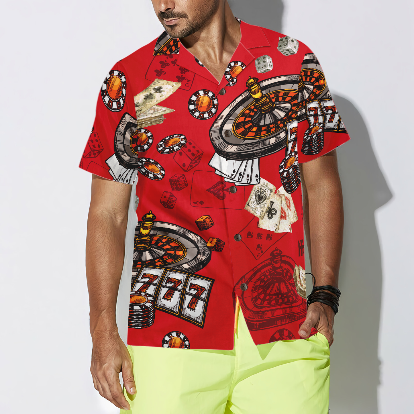 Casino Pattern Red Background Hawaiian Shirt, Best Gift For Husband, Wife, Boyfriend, Girlfriend, Friend, Family