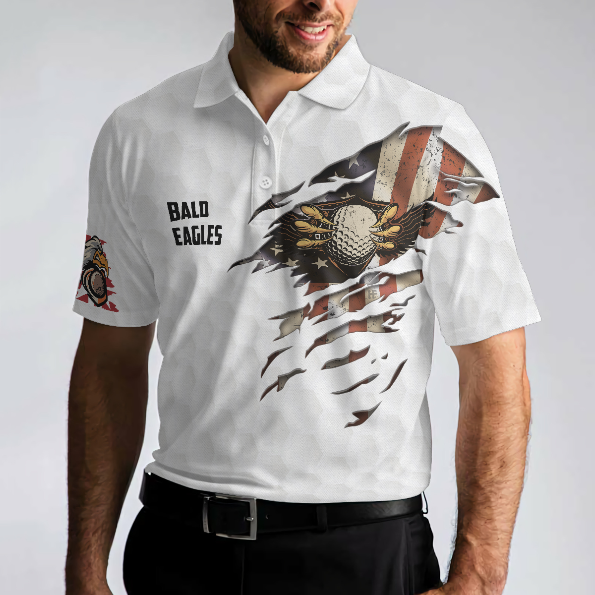 American Flag & Golf Ball Texture Men Polo Shirt, Bald Eagles Patriot Shirt For Men, Gift For Golfers