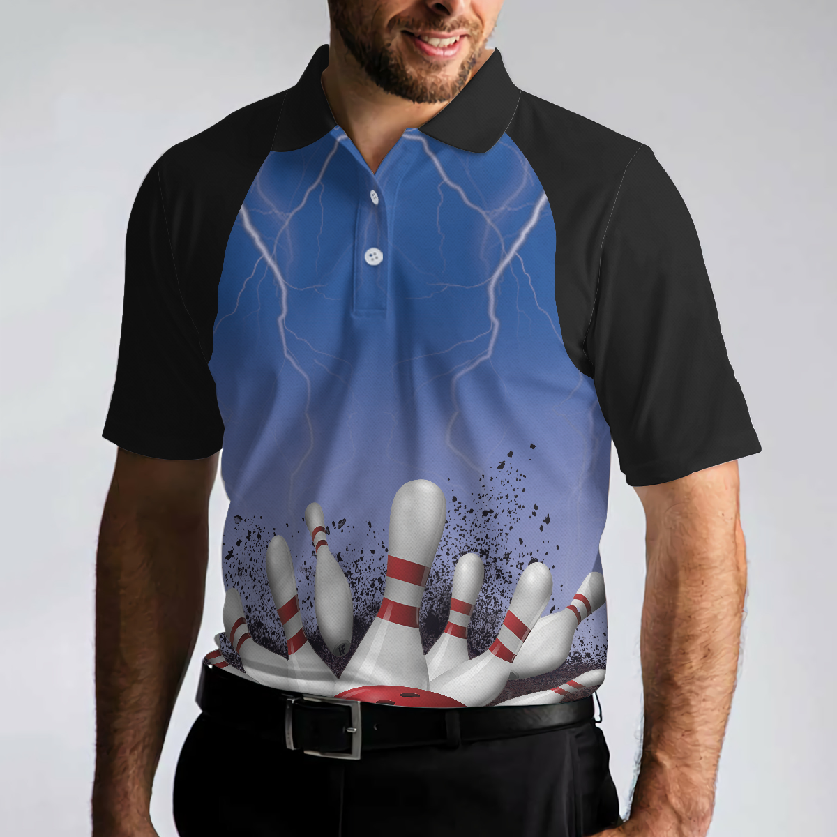 Spare No One Bowling Polo Shirt, Black And Blue Tenpin Bowling Shirt For Men, Cool Bowling Gift Idea - Perfect Gift For Men, Bowlers