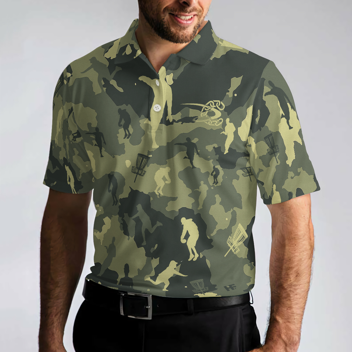 Camouflage Texture Disc Golf Polo Shirt, Short Sleeve Men Polo Shirt, Best Gift For Men Golfers, Polo Gift For Men