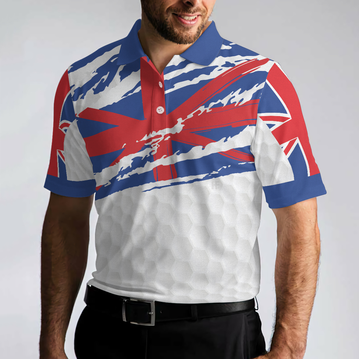 United Kingdom Flag Golf Texture Blue Golfer Polo Shirt, Great Britain Jack Polo Shirt, UK Golf Shirt - Perfect Gift For Men