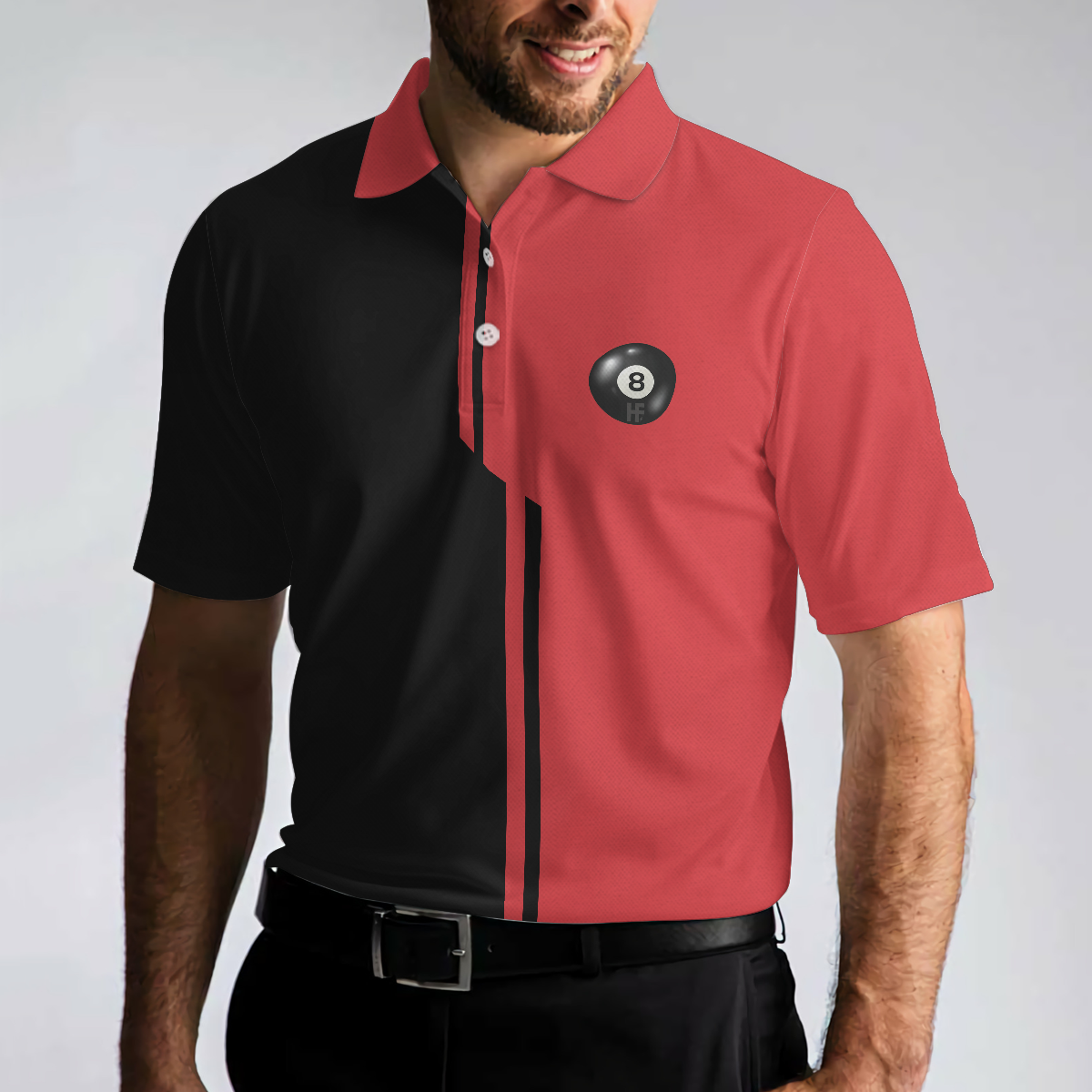 Black And Red Billiards Men Polo Shirt, Aim Shoot Swear Repeat Shirt For Men, Gift For Billiards Lovers
