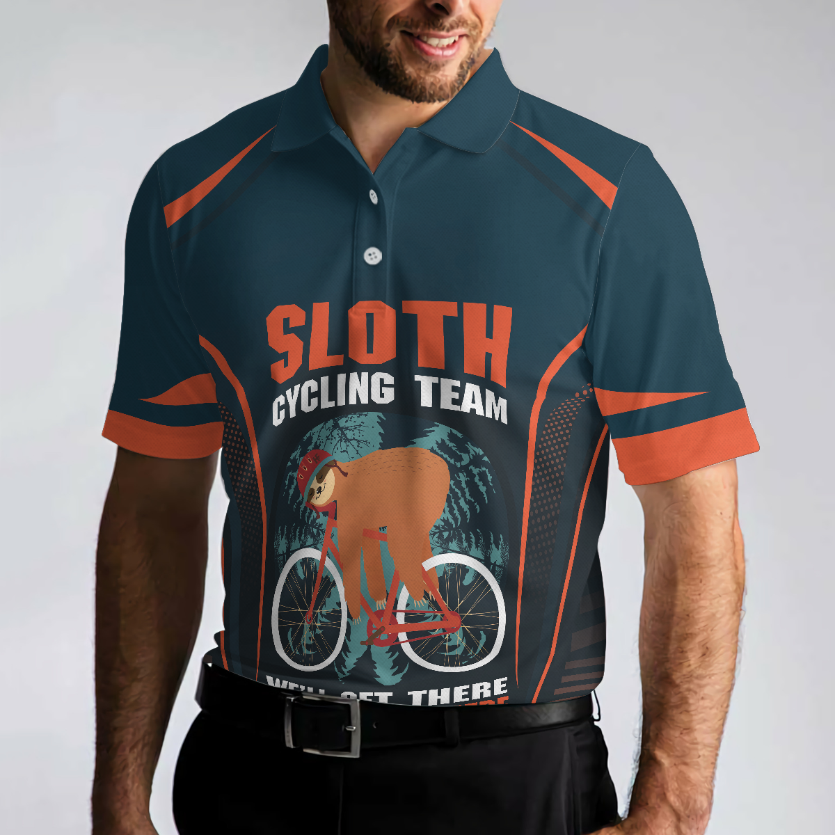 Sloth Cycling Team Polo Shirt, We'll Get There When We Get There Polo Shirt, Funny Cycling Shirt For Men - Perfect Gift For Men