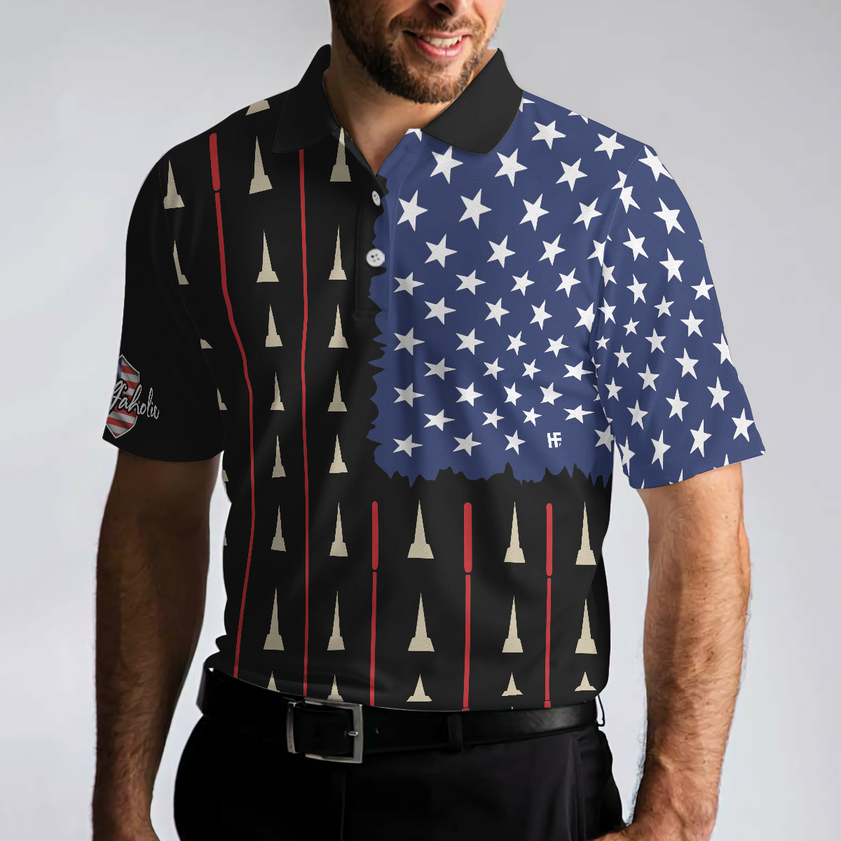 American Flag Golf Clubs Short Sleeve Men Polo Shirt, Golfaholic Polo Shirt, Patriotic Golf Shirt For Men, Gift For Golfers