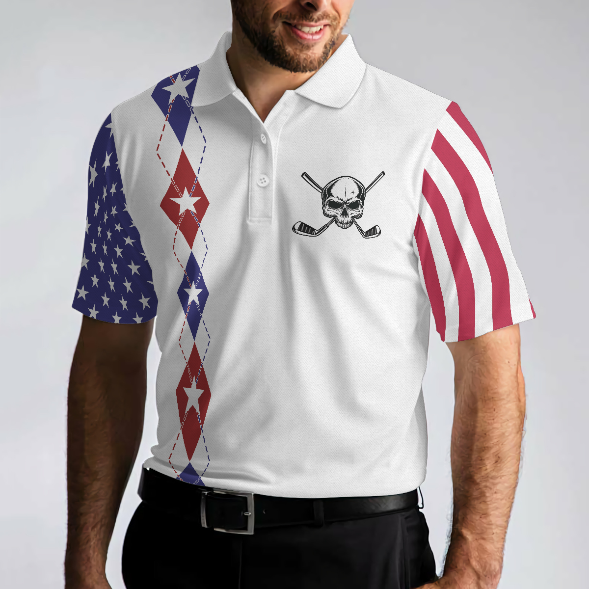 Too Old To Work Too Young To Die But Perfect For Golfing Polo Shirt, American Flag Golfing Shirt With Sayings - Perfect Gift For Men