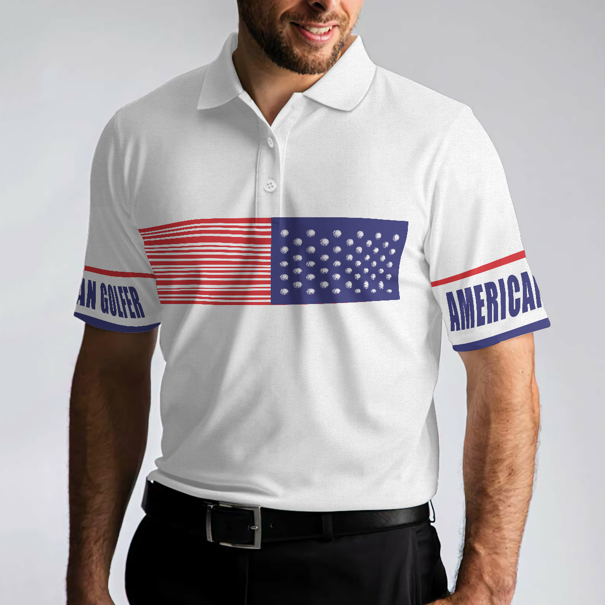 American Golfer Golfing Men Polo Shirt, Strips Barcode American Flag Polo Shirt, Patriotic Golf Shirt For Men, Gift For Golfers