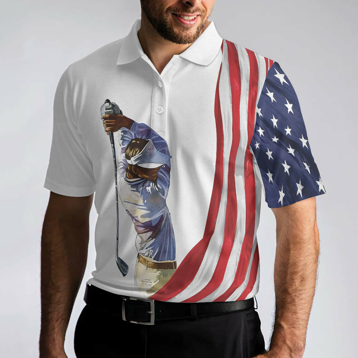 American Flag Golf Art Men Polo Shirt, Patriotic Golf Shirt For Golfers, Golf Gift Idea For American Lovers