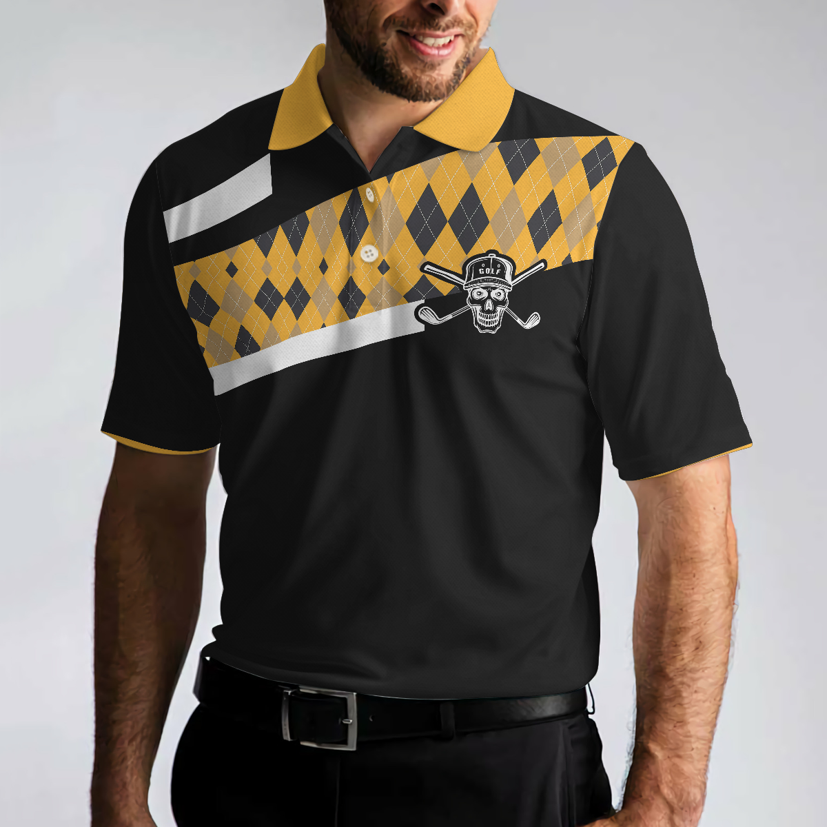 Disc Golf & Beer Make Me Happy Polo Shirt, Yellow Plaid Pattern Disc Golf Shirt, Funny Disc Golf Shirt With Sayings, Golf Gift For Men, Best Gift For Men Golfers